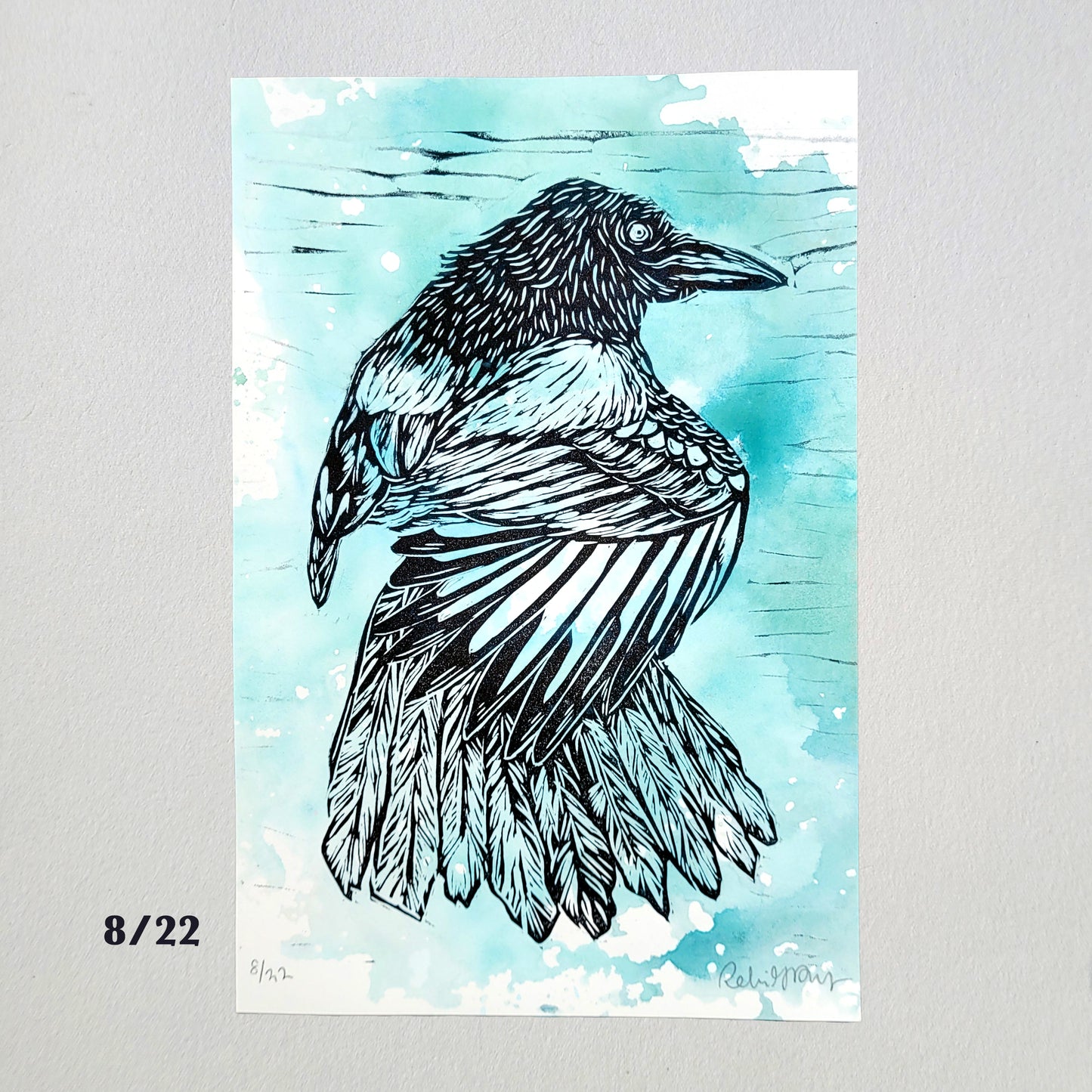 Magpie "One for Sorrow" Linocut Print