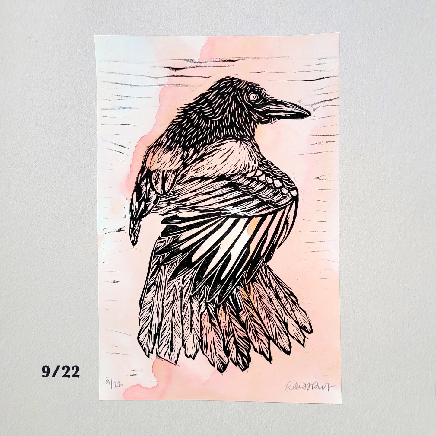 Magpie "One for Sorrow" Linocut Print