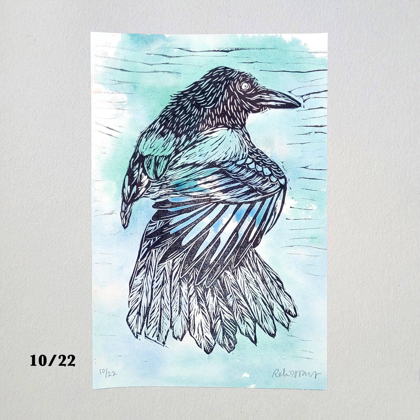 Magpie "One for Sorrow" Linocut Print