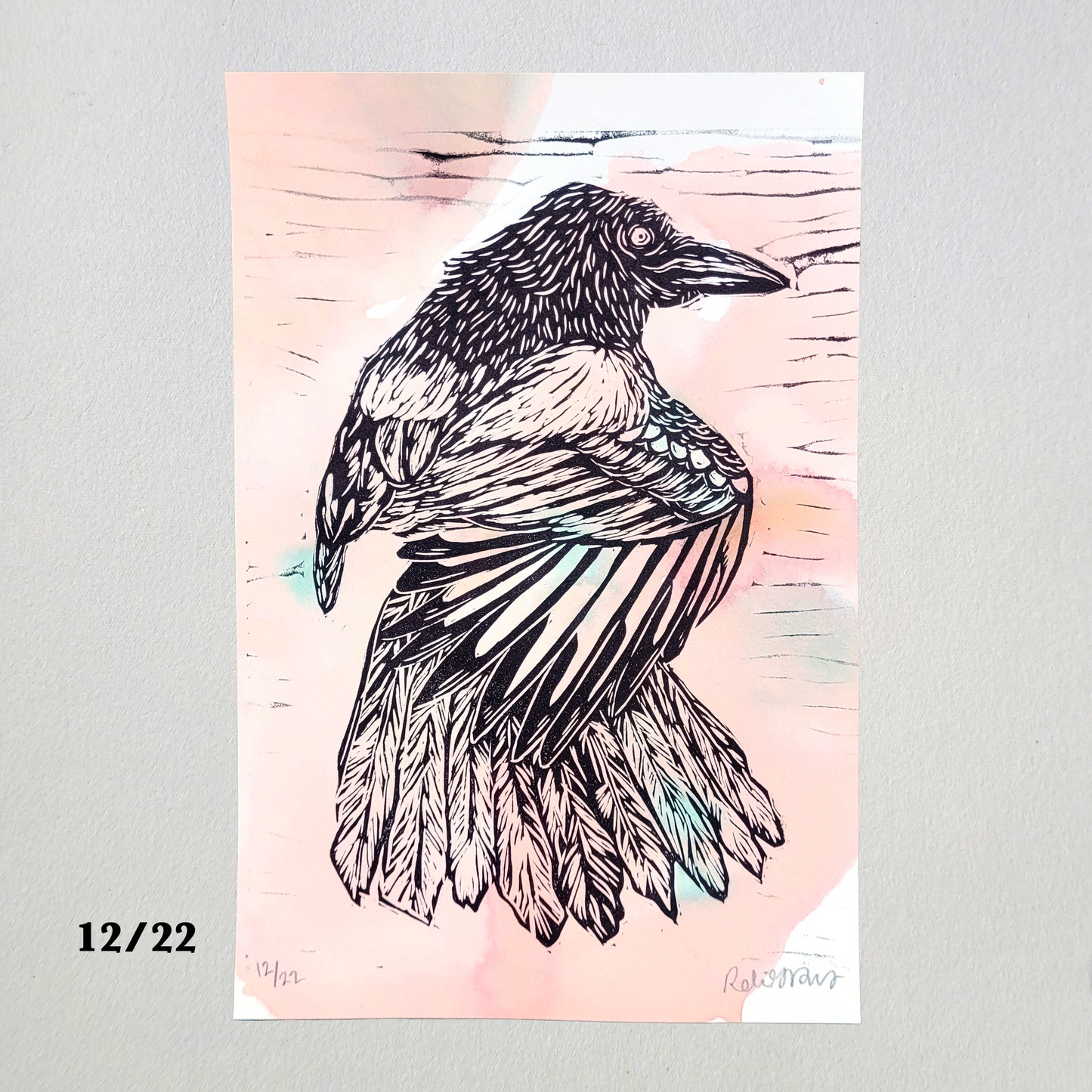 Magpie "One for Sorrow" Linocut Print