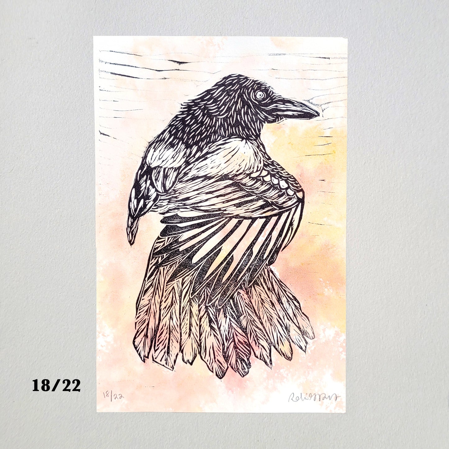 Magpie "One for Sorrow" Linocut Print