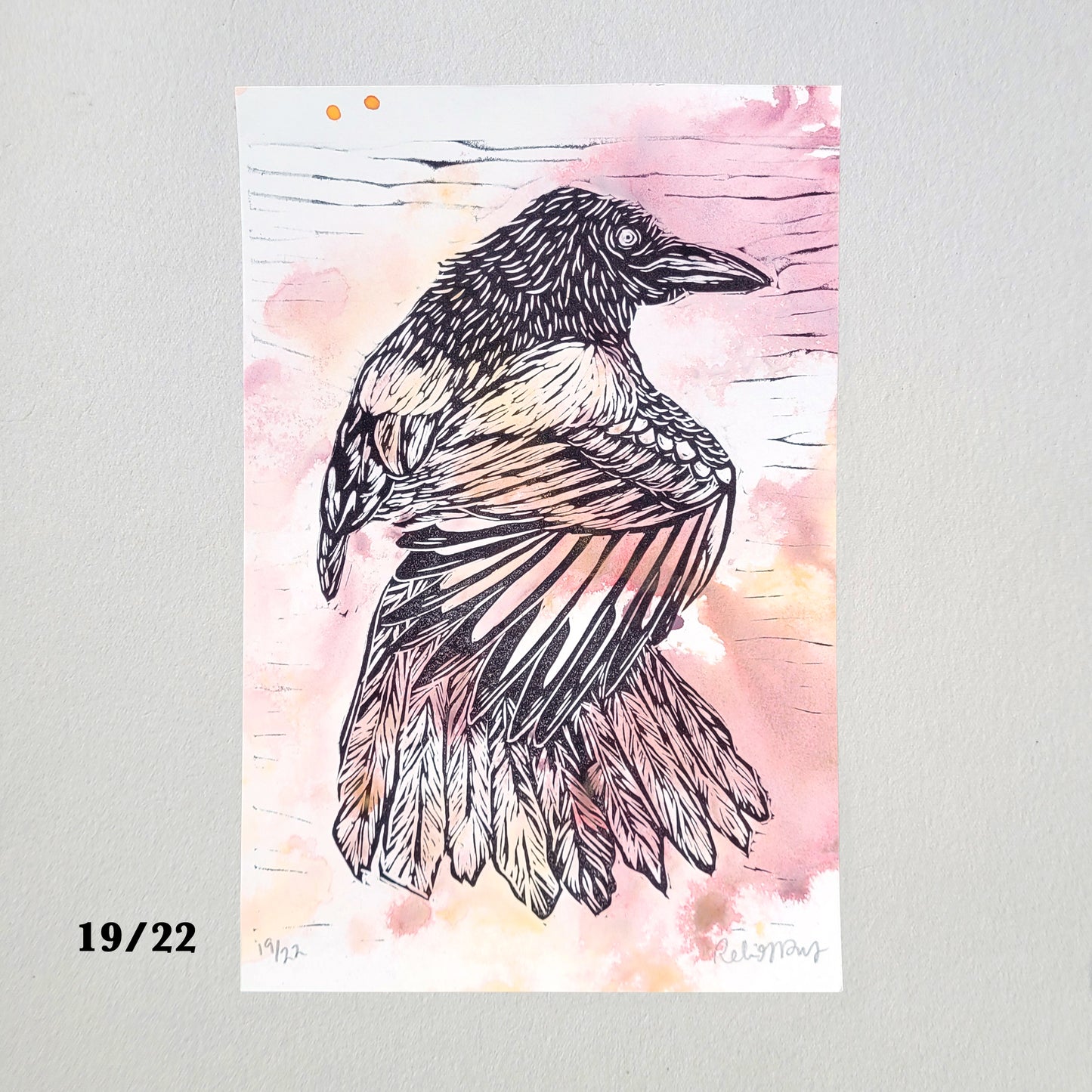 Magpie "One for Sorrow" Linocut Print