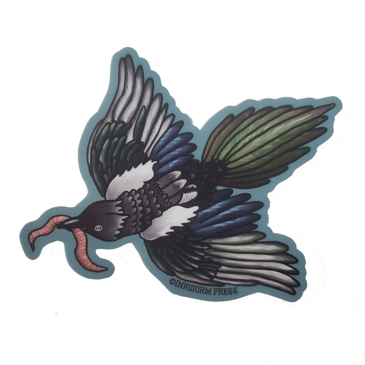 Magpie with Worm Sticker
